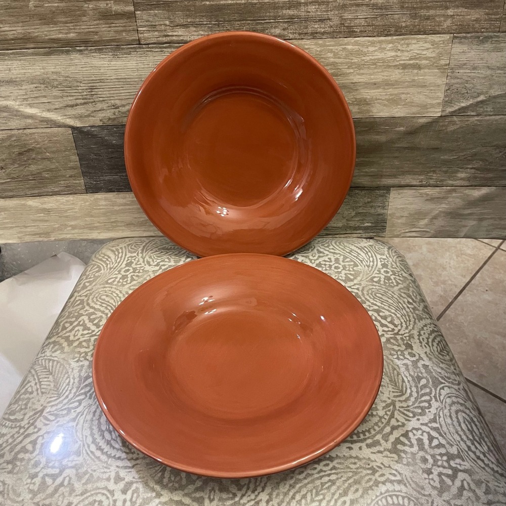 Pottery Barn Sausalito Orange Dinner Plates Set of 2 Glossy 10"